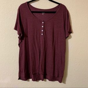 Maroon Burgundy Women’s Henly Button 2X XXL Shirt